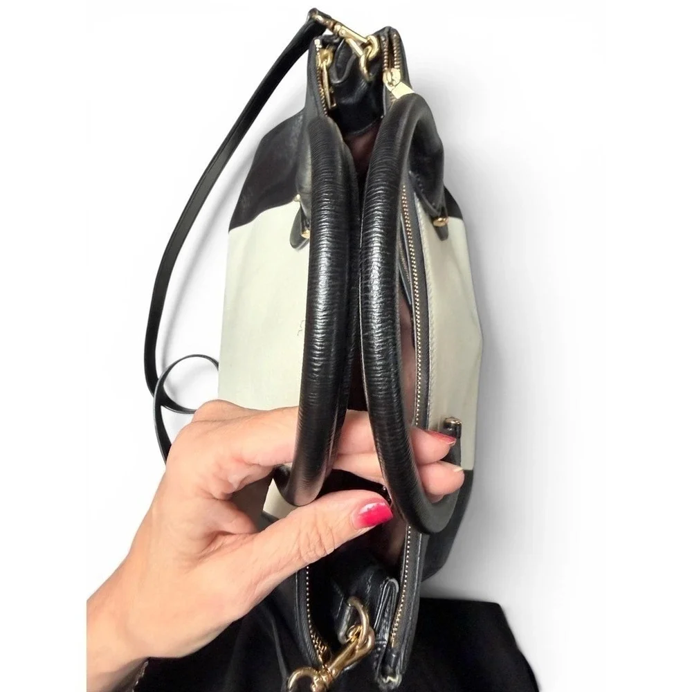 Lauren Ralph Lauren Tote Bag Black Cream Colorblock Leather Work Bag Dustbag